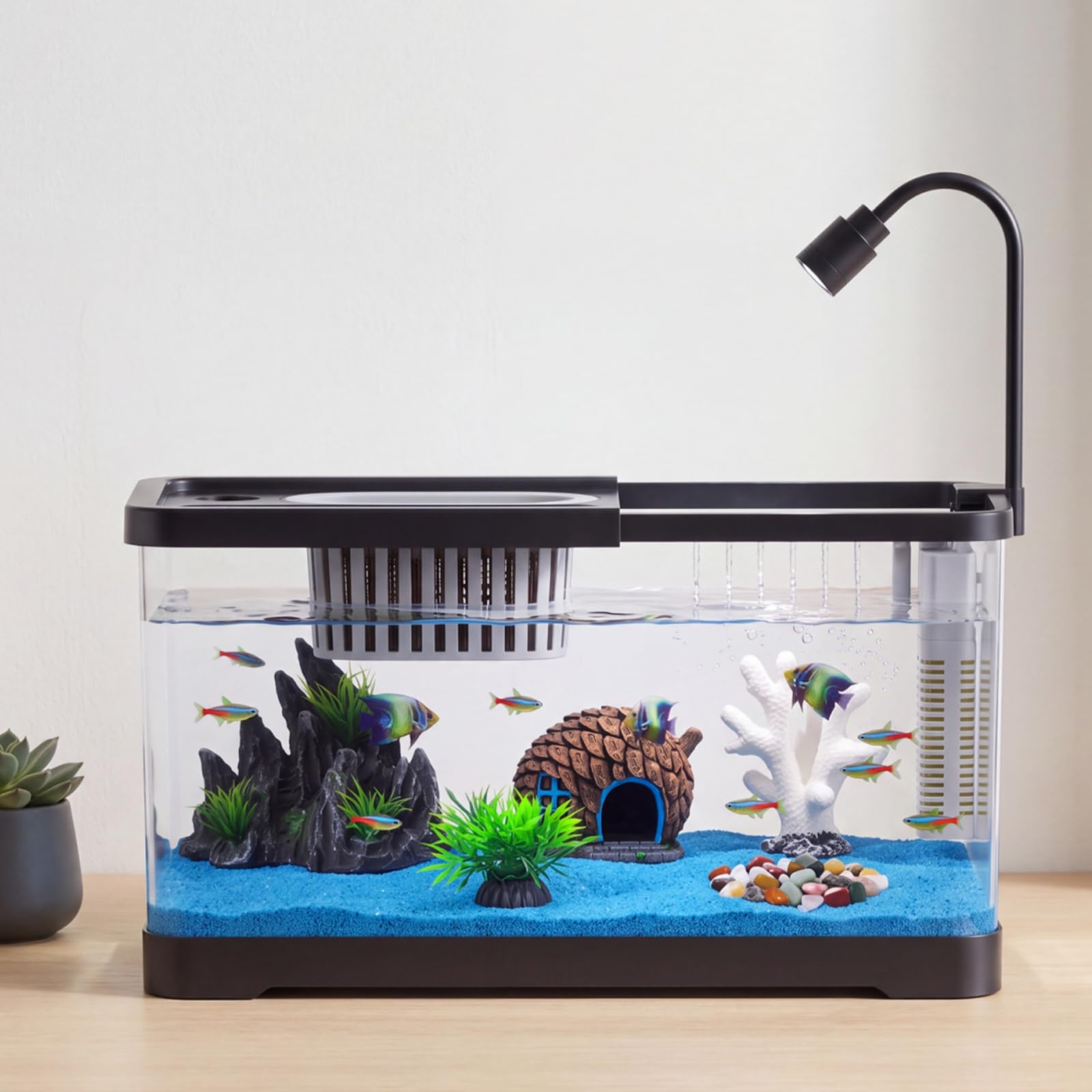 金魚、エビ、ベタ、ヤドカリ用のフィルターとライト付きプラスチ - Aquarium Fish Goldfish のレビューと価格