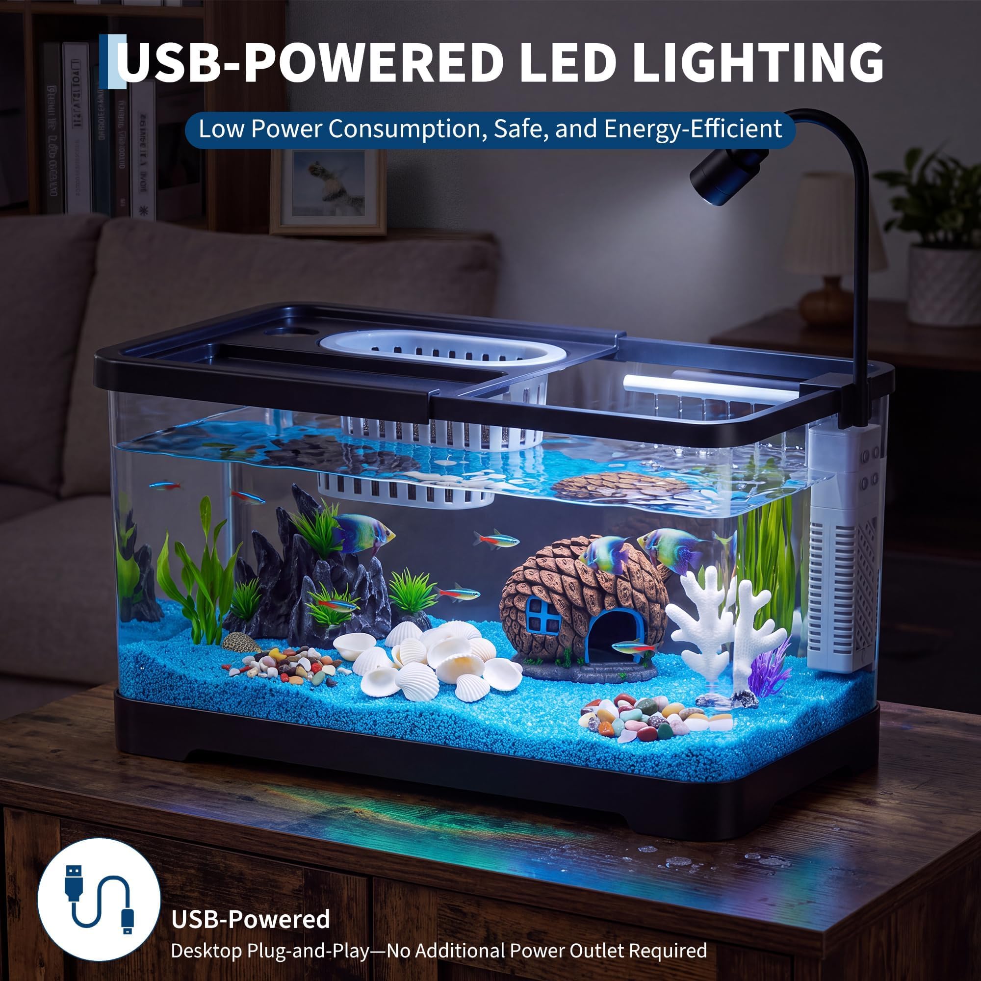 金魚、エビ、ベタ、ヤドカリ用のフィルターとライト付きプラスチ - Aquarium Fish Goldfish のレビューと価格