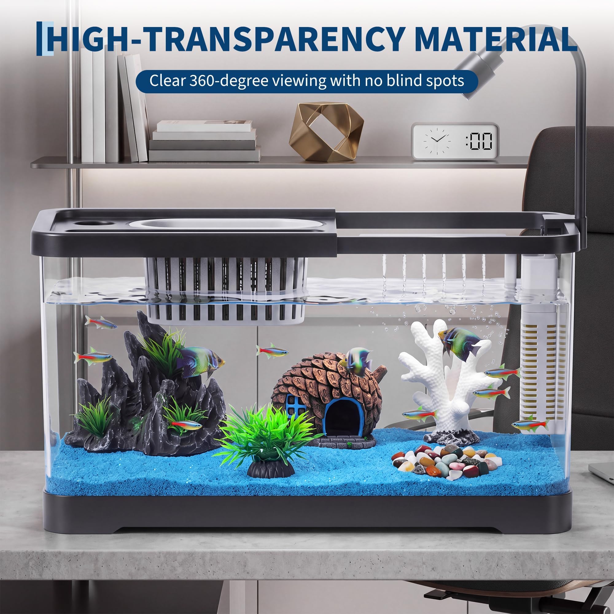 金魚、エビ、ベタ、ヤドカリ用のフィルターとライト付きプラスチ - Aquarium Fish Goldfish のレビューと価格