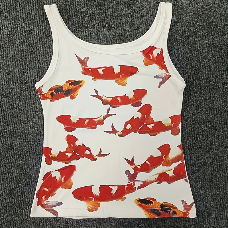 ヨーロッパ系アメリカ人のグランジスタイルストリートトップス夏 - Aquarium Fish Koi のレビューと価格