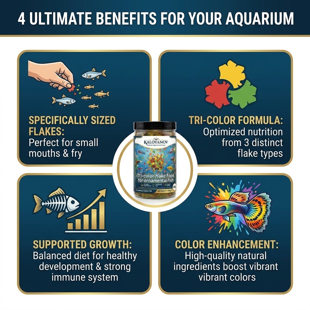 三色アクアリウム魚用フードフレーク、バランスの取れた栄養、色 - Aquarium Fish Medicine のレビューと価格